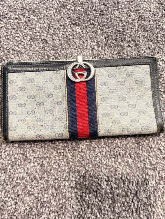 Gucci Handbags - Vintage 2000s Gucci GG Monogram Continental Clutch Wallet with Web Stripe